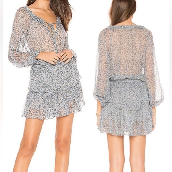 LoveShackFancy Popover Dress Blue Floral - Picture 1 of 14
